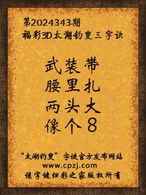3d第2024343期太湖钓叟字谜：武装带，腰里扎，两头大，像个 8