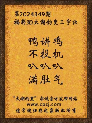 3d第2024349期太湖钓叟字谜：鸭讲鸡，不投机，叭叭叭，满肚气