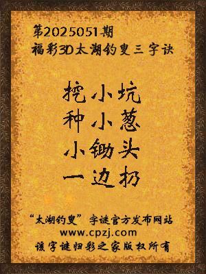 3d第2025051期太湖钓叟字谜：挖小坑，种小葱，小锄头，一边扔
