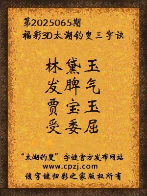 3d第2025065期太湖钓叟字谜:林黛玉,发脾气,贾宝玉,受委屈