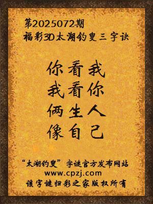 3d第2025072期太湖钓叟字谜：你看我，我看你，俩生人，像自己