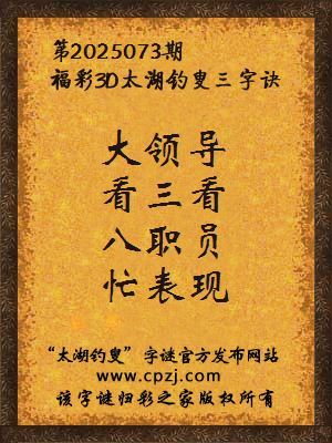 3d第2025073期太湖钓叟字谜：大领导，看三看，八职员，忙表现