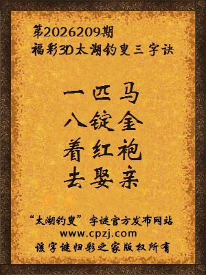 3d第2026209期太湖钓叟字谜:一匹马,八锭金,着红袍,去娶亲