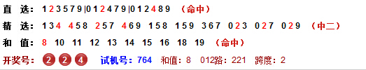 彩先知第2015043期今日3D试机号前推荐命中直选跟和值