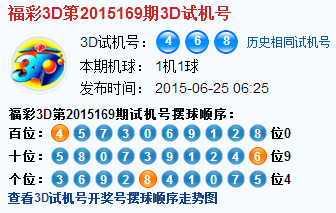 福彩3d第2015169期3d试机号号码是468