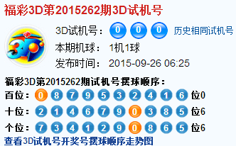 3D第2015262期3D试机号后北斗星预测分析