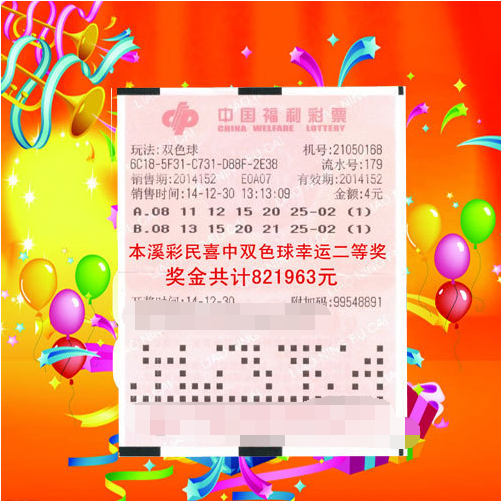 幸运蓝球助力辽宁本溪彩民喜获双色球奖金82万