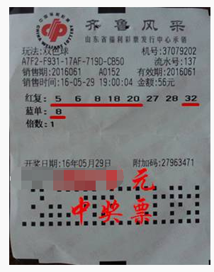 双色球第2016061期复式投注中奖票样 双色球第2016061期复式投注中奖票样