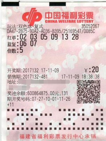 双色球第2017132期复式投注中间票样