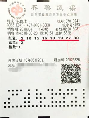 双色球第2018031期复式投注中奖票样 双色球第2018031期复式投注中奖票样