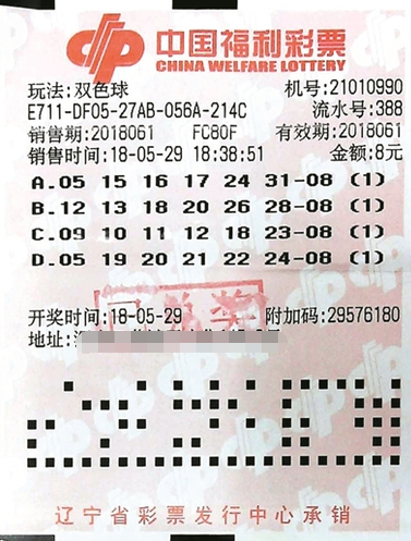 辽宁沈阳老彩民8元购彩 揽下双色球二等奖