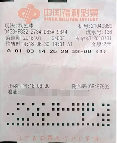 辽宁抚顺市彩民两元摘得双色球二等奖25万