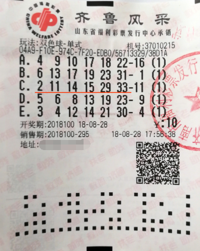 山东济南彩民自选单式揽下双色球二等奖23万元