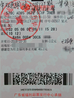 广东江门彩民喜中双色球一等奖1101万元