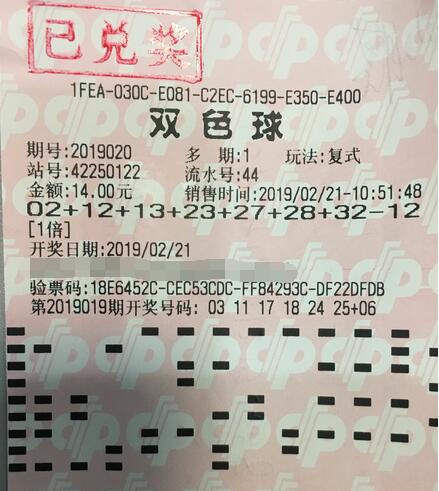 湖北仙桃彩民中双色球629万 守一组号赢两次奖