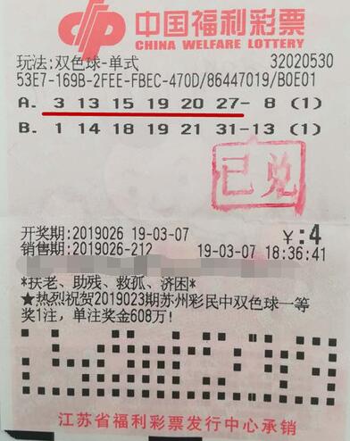 江苏无锡彩民坚持“4元2注”中双色球20万