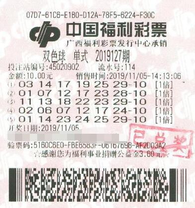 双色球第2019127期中奖票样 双色球第2019127期中奖票样