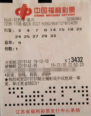 江苏淮安89位彩民中双色球一等奖896万