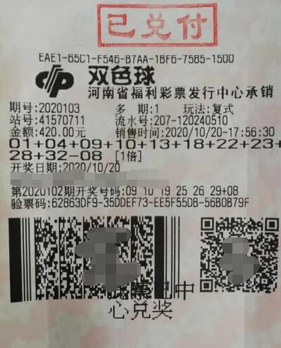 河南新乡彩民合买双色球 命中621万元大奖