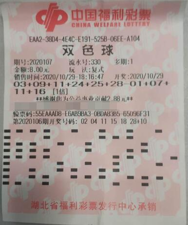 双色球第2020107期倍投中奖票样 双色球第2020107期倍投中奖票样