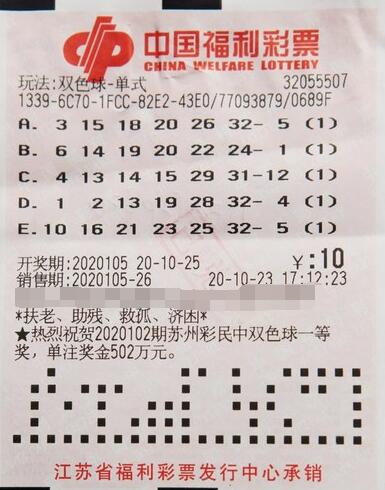 双色球第2020105期倍投中奖票样 双色球第2020105期倍投中奖票样
