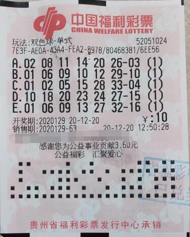 贵州彩民机选命中786万元双色球一等奖普惠奖！