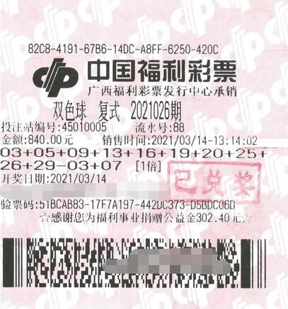合力出击努力半年 广西彩民收获双色球一等奖