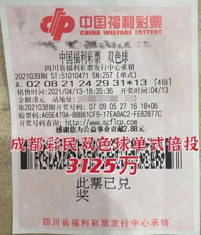 3125万！四川成都打工仔8元倍投拿下双色球巨奖！