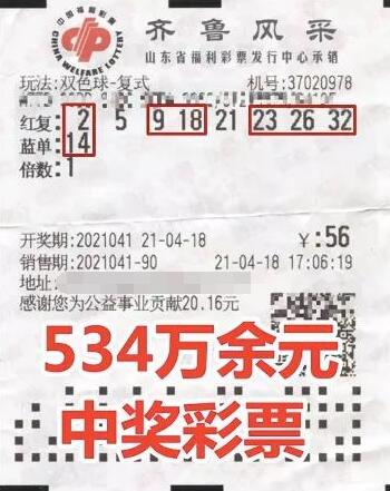 山东青岛幸运彩友“8+1”复式喜中双色球534万元大奖