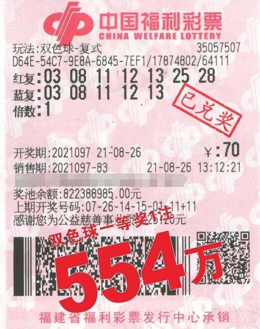 凭全家人生日号码，福建的他拿下双色球554万元大奖