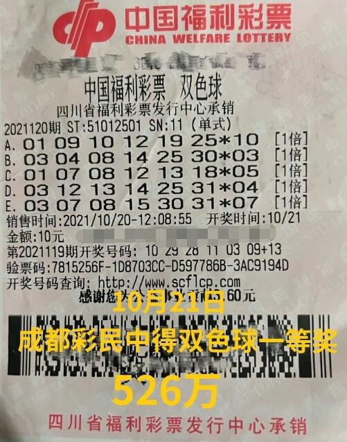 四川成都西装男 双色球机选中得526万元