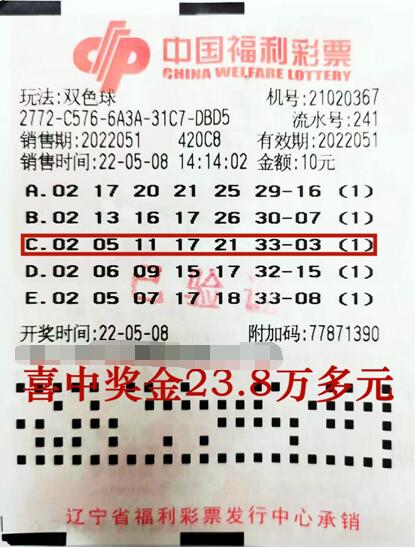 双色球第2022051期单式投注中奖票样 双色球第2022051期单式投注中奖票样