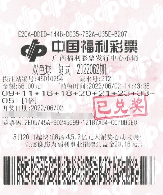广西彩民随机选号复式8+1 喜中双色球860万元