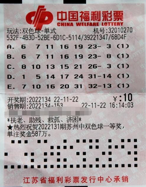 60岁江苏老阿姨随缘喜中双色球大奖738万多元