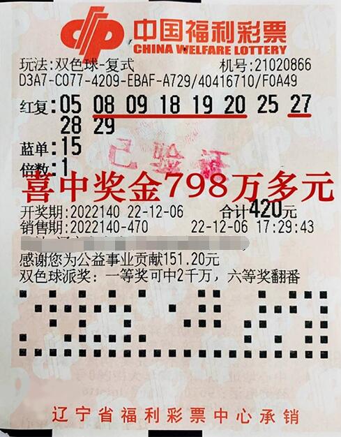 辽宁大连798万双色球头奖得主低调领奖