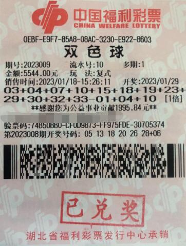 跨年有惊喜：湖北襄阳彩友中得 双色球37万元大奖