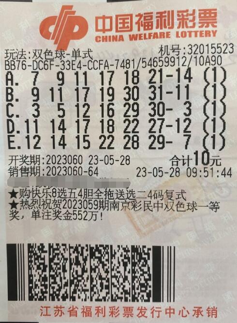 江苏南京幸运老彩民捧回双色球845万多元豪礼