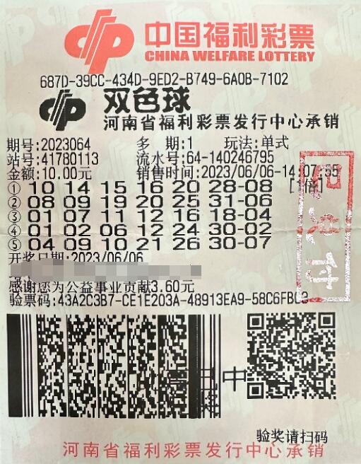 机选凭运气，河南彩民10元喜中双色球589万元大奖