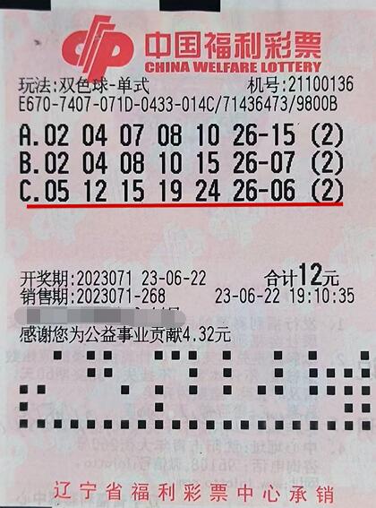 辽宁辽阳购彩者12元收获双色球奖金1195万元