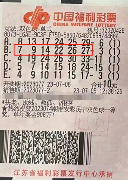 江苏无锡彩民双色球先随机后守号中奖10万余元