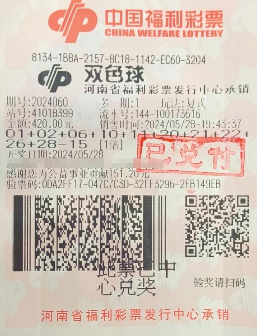 河南郑州购彩者喜中双色球大奖718万元