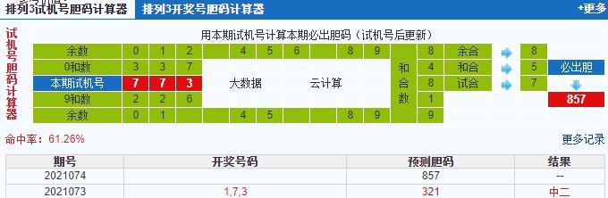 彩票之家排列三试机号胆码计算器