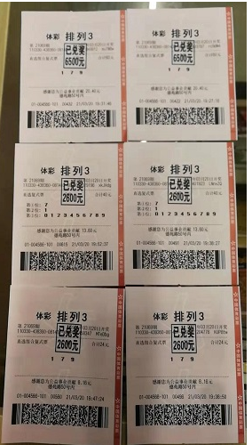 “排列3”第21069期中奖票样