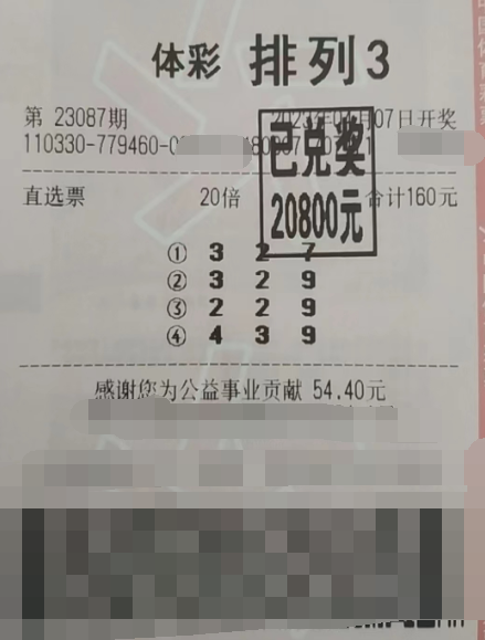 专注研究多年 浙江绍兴购彩者喜中排列3奖金2万余元