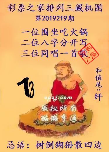 排列三第2019219期藏机图谜：树倒猢狲散四边