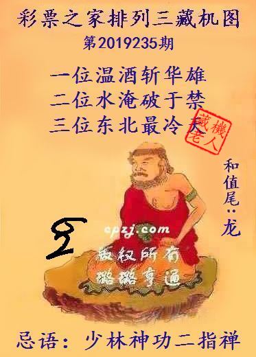 排列三第2019235期藏机图谜：少林神功二指禅