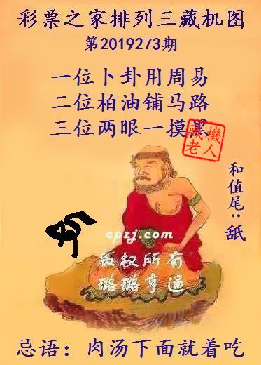 排列三第2019273期藏机图谜：肉汤下面就着吃