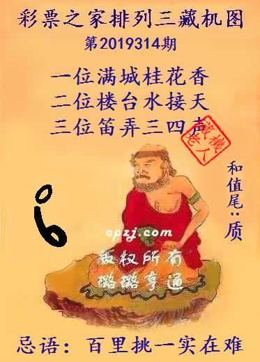 排列三第2019314期藏机图谜：百里挑一实在难