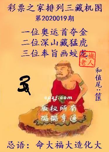 排列三第2020019期藏机图谜：命大福大造化大