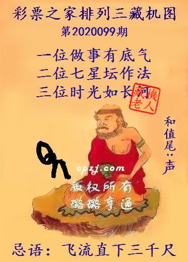 排列三第2020099期藏机图谜：飞流直下三千尺